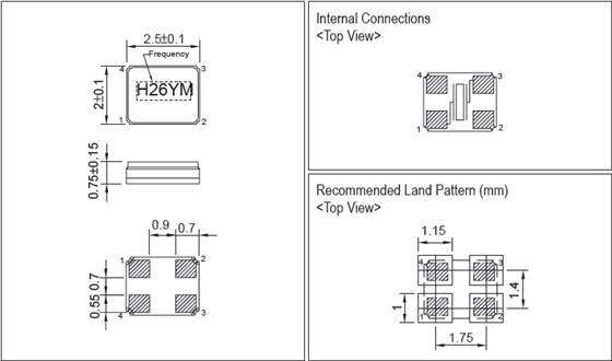 陶瓷面四腳晶振,2520石英晶體諧振器,HSX221G晶振