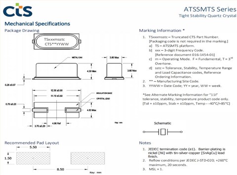 TS100F23CDT,ATSSMTS,10MHz,CTS測(cè)試和測(cè)量應(yīng)用晶振
