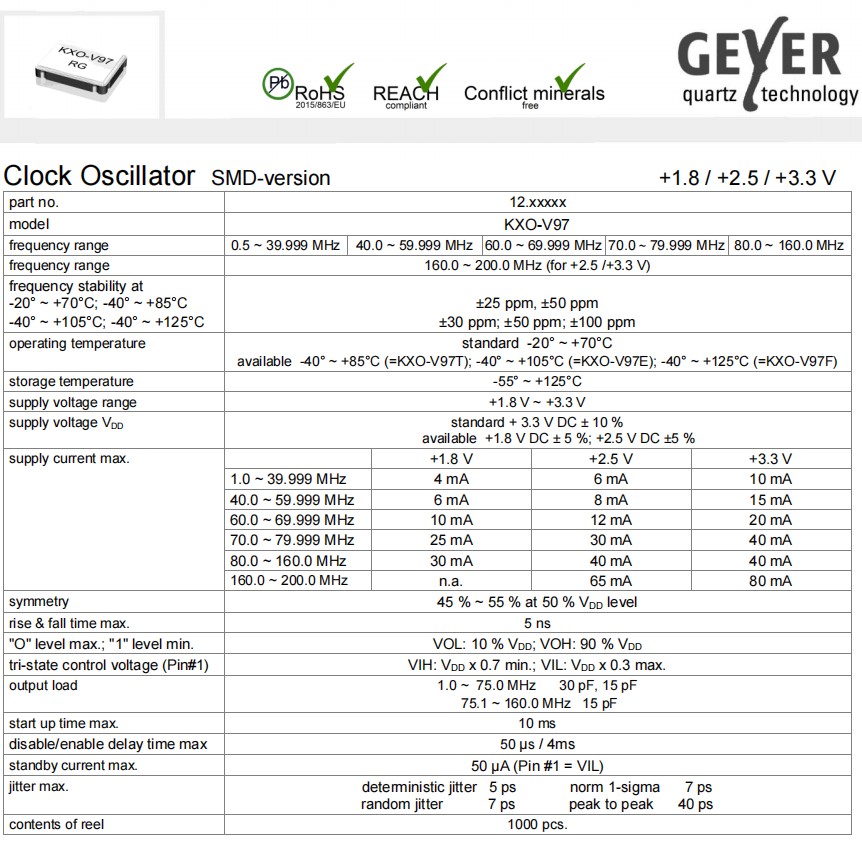 KXO-V97規(guī)格MHZ
